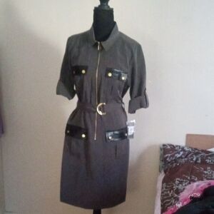 Sharagano Elegant Gray Dress with Black Highlights NWT